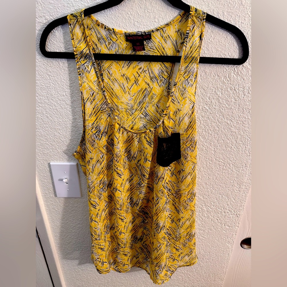 Material Girl Yellow and Gray Sleeveless Racerback Tank Top. XL